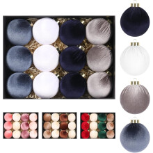 Velvet Christmas Balls 80MM 12PCS Light Blue White Dark