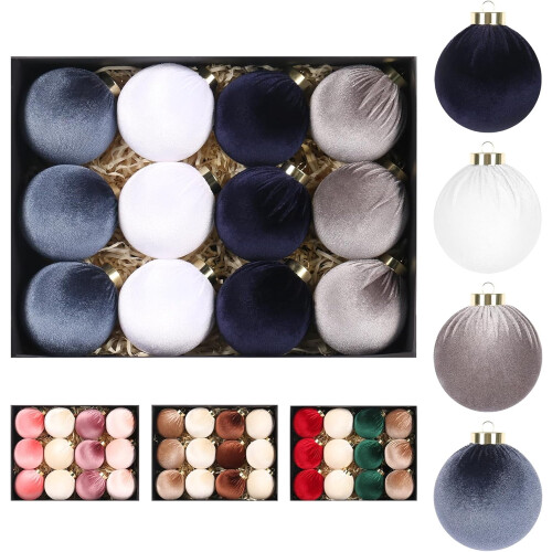 Velvet Christmas Balls 80MM 12PCS Light Blue White Dark