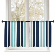 Sheer Curtains Turquoise Dark Blue Vertical Stripes 52x54