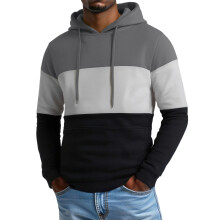Men's New American Style Loose Casual Color Block Hooded Sweatshirt - Dark Gray - Size L