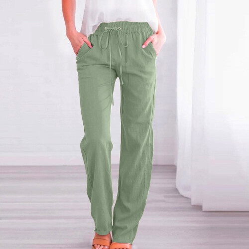 Pantaloni da donna a vita alta e gamba larga con tasche 1