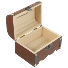Lichtbruine metalen spaarpot met houten frame en gespsluiting 5x7
