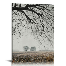 Peinture sur toile en noir et blanc représentant un paysage d'automne, 30 x 40 cm