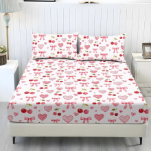 Ensemble de draps imprimés cœur et nœud papillon Cherry Love Twin XL 3 pièces