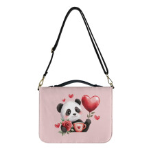 Valentine's Day Panda Heart Balloon Roses PU Leather Bible Cover for Men & Women, Adjustable Strap, Compatible with Standard Bibles