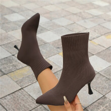 Willtoo Ankle Boots for Women Stiletto Low Heel Sock Booties Fall Winter Pointed Toe Slim Boot Pull On Stretch Knit Bootie