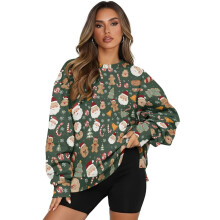 Damen-Sweatshirt mit Weihnachtsmann-Print, langärmelig, Rundhalsausschnitt