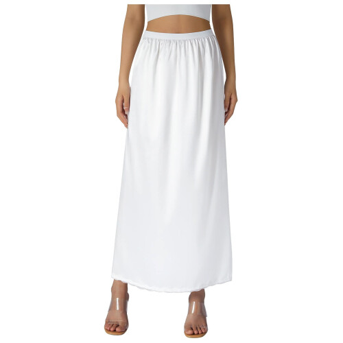 Sottogonna da donna in raso e pizzo, colore bianco, modello intero. 1