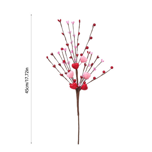 Valentijnsdag Hart Takje Rode Plastic Bessen 45cm 2