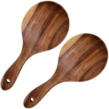 Paquete de 2 cucharas de madera natural para arroz, antiadherentes, de cabeza redonda y poco profunda, de 18 cm (7 pulgadas) – para arroz, patatas,