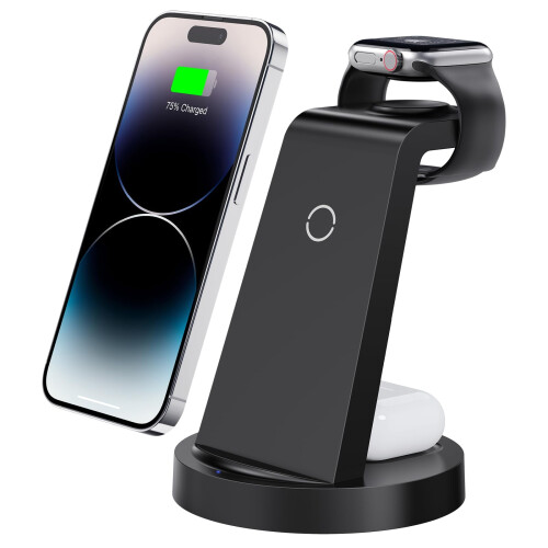 Trådlös laddningsstation för iPhone 16–11, Apple Watch,