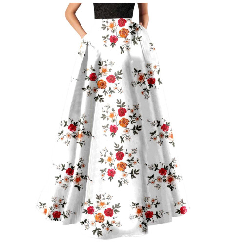 Gonna lunga floreale boho da donna a vita alta a trapezio con