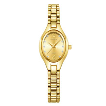 Montre femme en acier inoxydable doré, mouvement à quartz, cadran noir miroir 21 mm, index diamants, étanche à 3 ATM, fermoir à bouton-poussoir