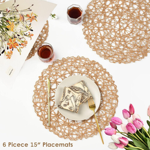 Conjunto de 6 jogos americanos redondos, 38 cm (15 polegadas), em papel trançado estilo boho. 1
