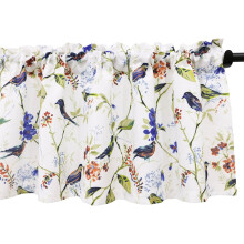 Birds Vines Printed Valance Rod Pocket 52 x 18 Inch Blue