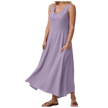 Women's Cotton Linen Sleeveless Long Dress Purple XXXL