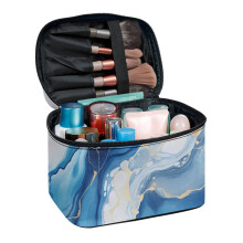 Blue and white Polyester Travel Cosmetic Bag Organizer Travel Accessories Organizer With Brush Storage