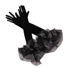 Ladies Long Velvet Gloves Ruffles Velour High Elastic Party Wedding. For T5V3