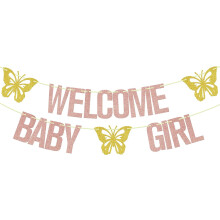 Butterfly-Themed "It's a Girl" Banner & Party Decor – Rose Gold & Gold Glitter, Compatible with Baby Shower & Gender Reveal