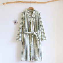 Women's Soft Striped V-Neck Long Sleeve Cardigan Bathrobe with Pockets Casual and Comfortable Homewear