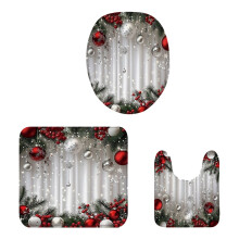 Bizhua Christmas Bathroom Set: 1 Bath Mat + 1 U-Shaped Blanket + 1 Cover Plate – Compatible with Standard Showers