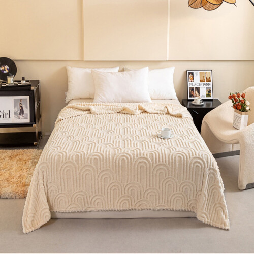 Super Soft Flannel Throw Blanket Queen Size 70" x 80" Beige