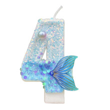 Velas de cumpleaños con forma de cola de sirena azul de 7,6 cm (3 pulgadas), sin humo, de parafina, con soporte seguro y antivuelco. Decoración de