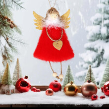 Farmhouse Wreath Creative Fuzzy Heart Angel Ornament For Christmas Golden Brightening The Warmth Of Your Christmas Tree,Red Household Pendant