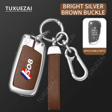 Capa de chave de carro em liga de zinco e couro para Peugeot 508C3 com 3 botões (modelos 3008, 4008, 5008, 408 e 508).