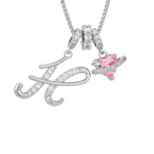 Colorful Rose Heart Letter Necklace, Personalized Anniversary Gift Jewelry, Custom Initial Pendant Necklace for Women Valentine's Day Birthday
