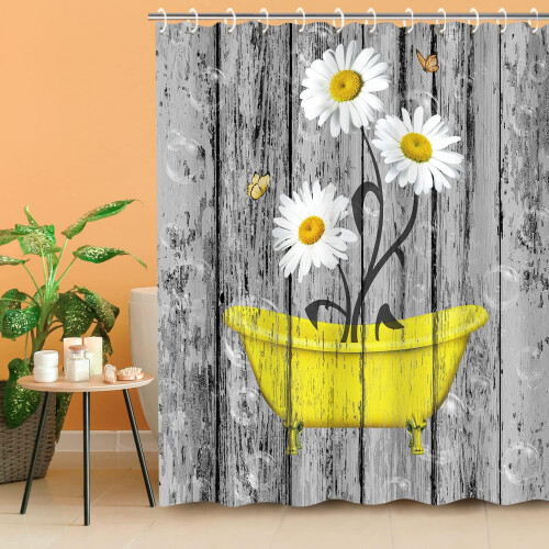 Duschvorhang „Farmhouse Daisy“, Grau/Gelb, 183 x 183 cm 1