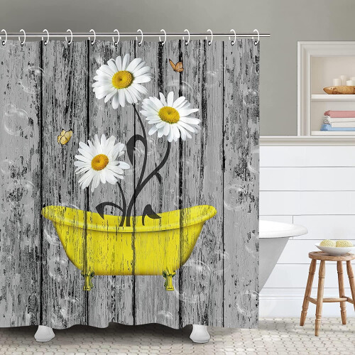 Duschvorhang „Farmhouse Daisy“, Grau/Gelb, 183 x 183 cm 2