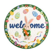Round Easter Bunny Welcome Mat, Absorbent & Durable, 40/60/80cm, Compatible with Easter Decor