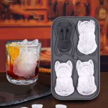 Bandeja para cubitos de hielo francesa de 4 cuerdas, molde de silicona de grado alimenticio con forma de perro – Compatible con congeladores