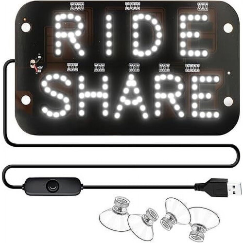Placa luminosa de LED para carro, 7,5 x 4,5 polegadas, para para-brisa, com ventosas, texto em LED para motorista.