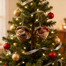 Fox and Red Bird 3D Forest Acorn Ornaments Resin 2 pcs