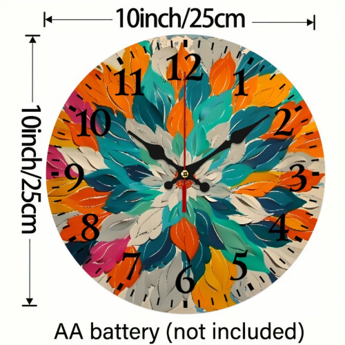 Väggklocka i trä med orange dahliablomma, 25 cm 2