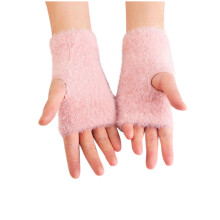 asdoklhq Winterhandschoenen Dames Effen Pluche Kleur Warme Halve Vingerhandschoenen Heren en Dames Vingerloze Handschoenen Vingerhandschoenen Roze