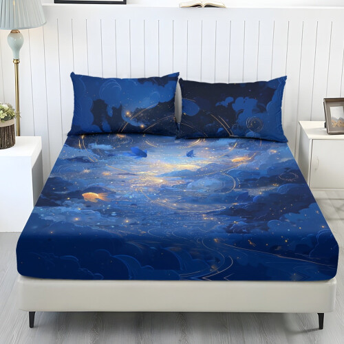 King Sheet Set Soft Cooling 3-Piece Dark Blue Cloud