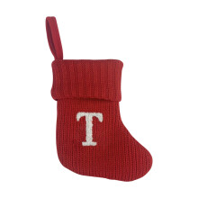Christmas Stocking with Initial 'T' – Embroidered Red & White Knit Xmas Stocking for Tree or Fireplace Decor (Compatible with Standard Hooks)