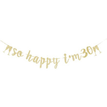 So Happy I'm 30 Banner, Gold Gliter Paper Sign Decors for Women/Men's 30th Birthday Party