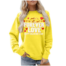 Gelbes Valentinstags-Sweatshirt für Damen – Rundhalsausschnitt mit „Forever Love“-Grafik, farbenfrohes Geschenk-Top für die Feiertage, weich