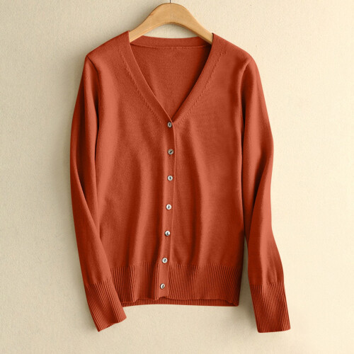 Cardigan da donna a maniche lunghe con scollo a V e bottoni, morbido e basic 1