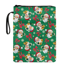Pochette de rangement pour livres à motif nœud de Père Noël, en polyester lavable, avec housse de protection pour livres.