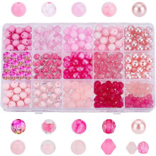 Acryl-Abstandsperlen, rosa, 430 Stück, 16 verschiedene Ausführungen