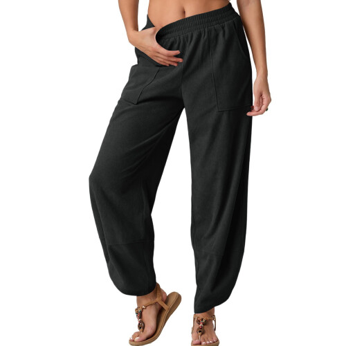 Women's Black Casual Cropped Pants with Pockets S