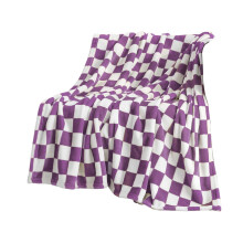 Purple checkered flannel blanket black white squares 39.37