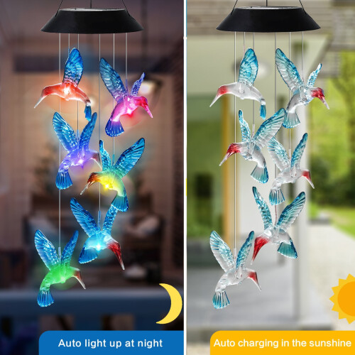 Hummingbird Solar Wind Chimes 25 inch Blue 1
