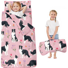 Border Collie Nap Mat for Toddlers with Flower Design