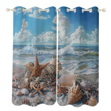 Rideaux occultants aquarelle motif coquillages et étoiles de mer